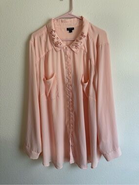 Torrid Peach Embellished Collar Long-Sleeve Blouse